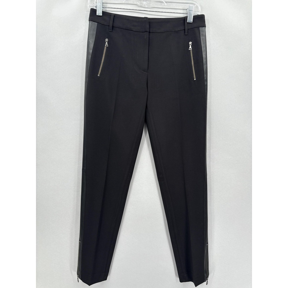 Rebecca Taylor Pants Womens 4 Slim Stretch Trim Zipper Leather Trim Moto‎